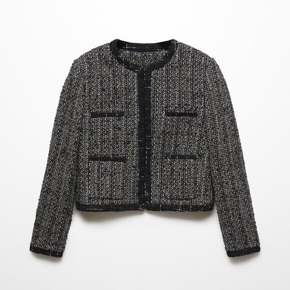 MANGO Sparkle Bead Trim Tweed Career Jacket Blazer PLUS SIZE 3X 4X Blk NEW $150 - Picture 5 of 13